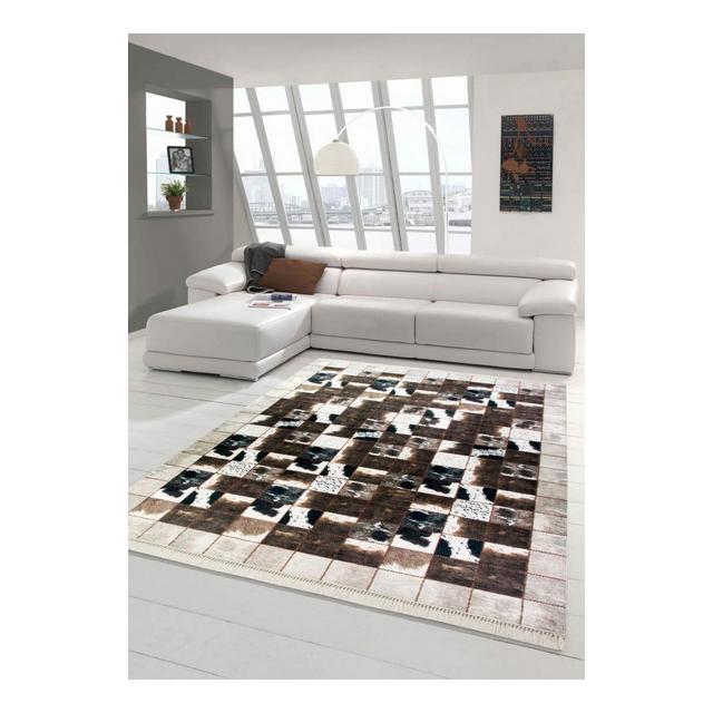 Merinos Patchwork di tappeti in Pelle di Vitello Marrone Crema Nera Größe 120×160 cm
