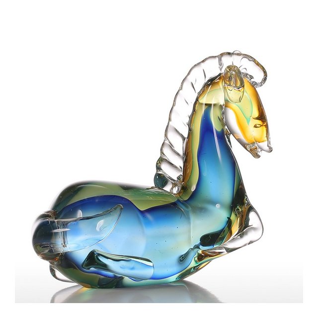 Scultura Blu Fantastico Cavallo di Vetro Casa Decorazione Animali Ormento Regalo del Mestiere