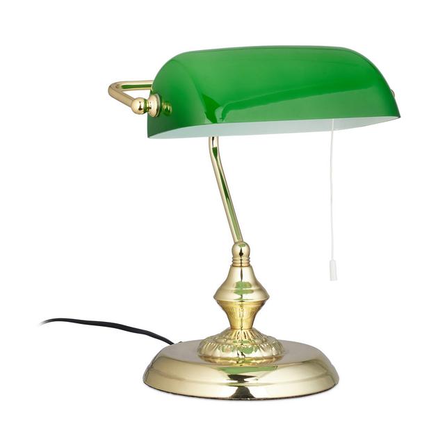 Verde Lampada da Scrivania con Interruttore a Cate Base Rotonda Vintage Vetro